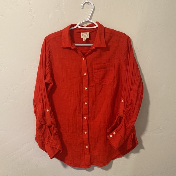 New Long-Sleeve Button-Up Red Blouse - Picture 13 of 14